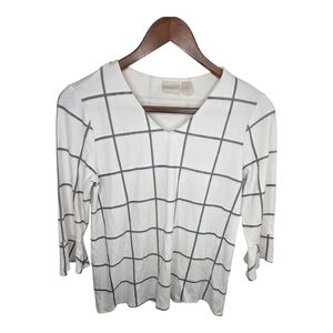 Chico's White and Gray Grid Blouse Chicos Size 0